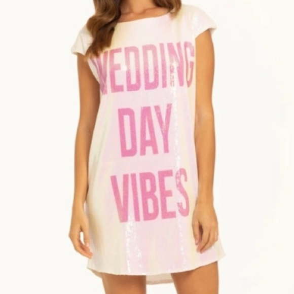 Hayley Paige Occasions Dresses & Skirts - Hayley Paige Occasions pink hologram sequin Wedding Day Vibes mini t shirt dress